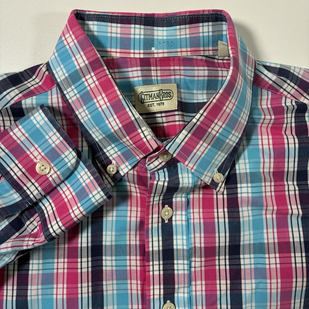 Gitman Bros Shirt XL Pastel Plaid‎ Oxford Button Down Made in USA Casual